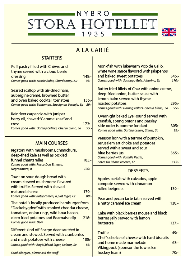 menu in english