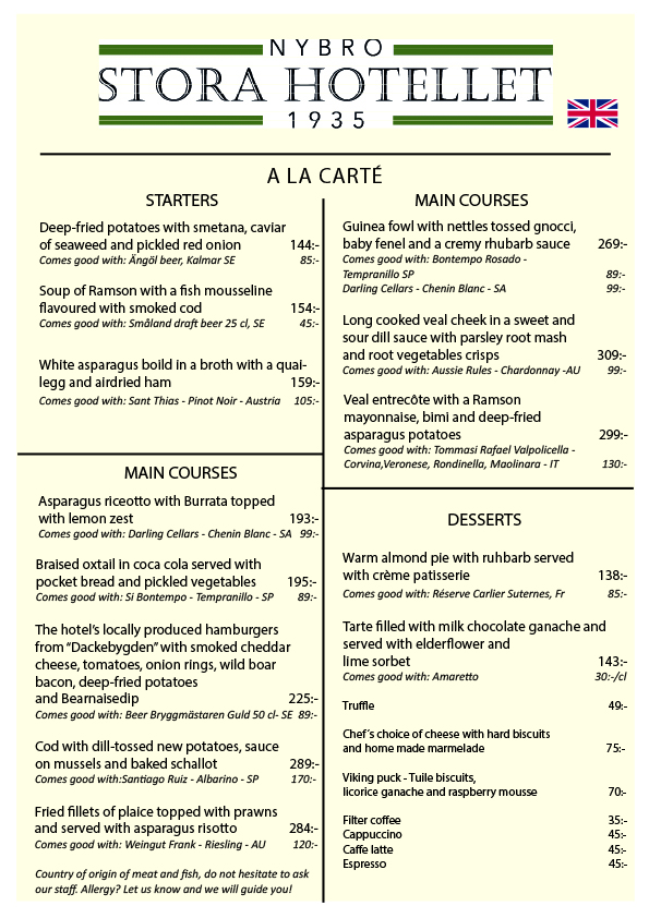 a la carte menu english
