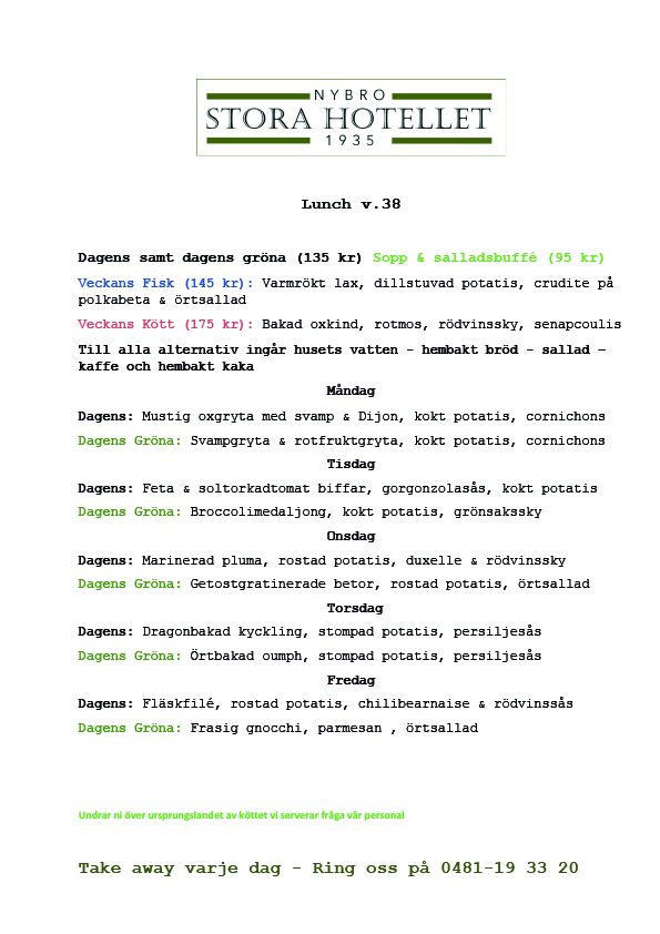 Lunchmeny vecka 38